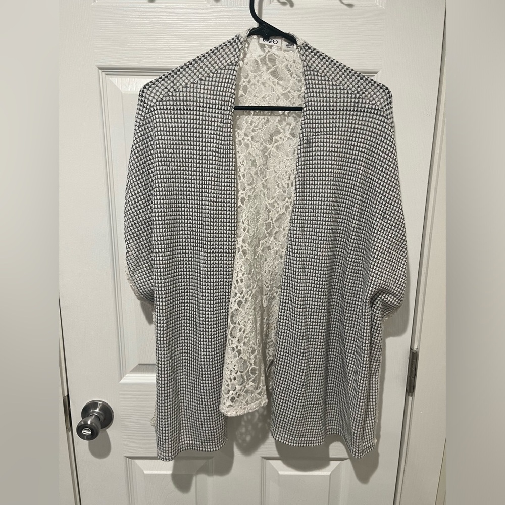 Gray and white cardigan
